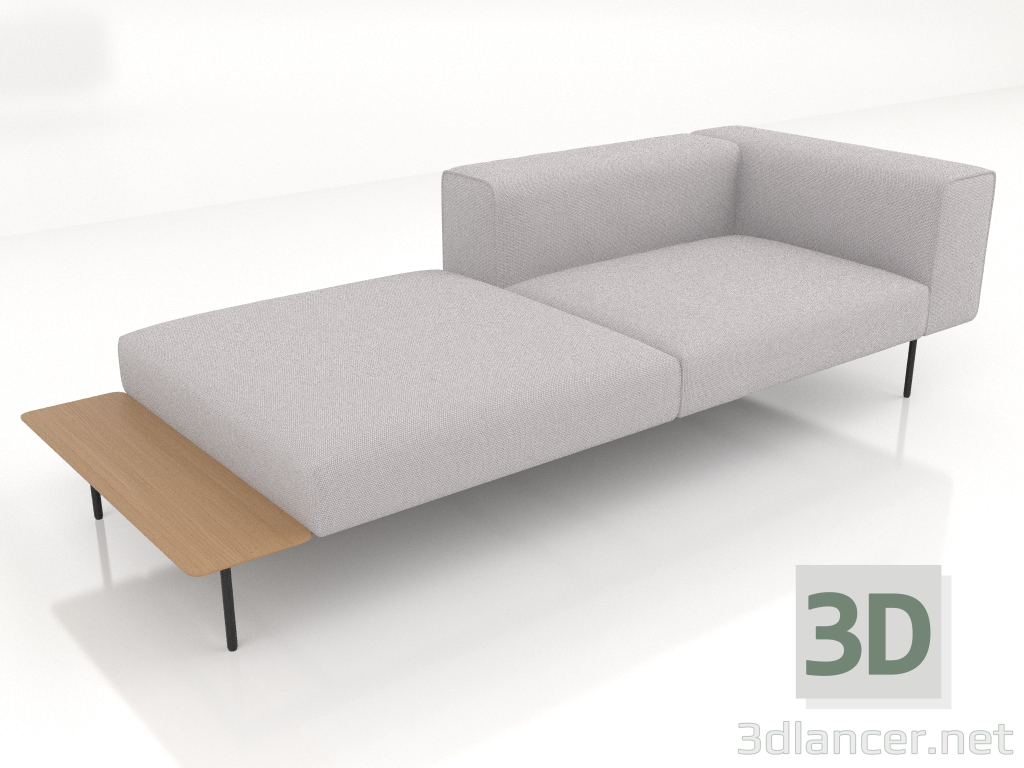 3d model 3-seater sofa module with a half back, an armrest on the right and a shelf on the left - preview