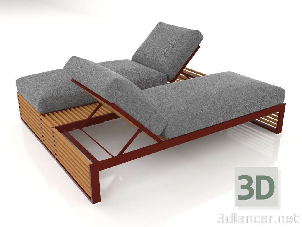 Modelo 3d Cama de casal para relaxamento com moldura de alumínio em madeira artificial (Vinho Tinto) - preview