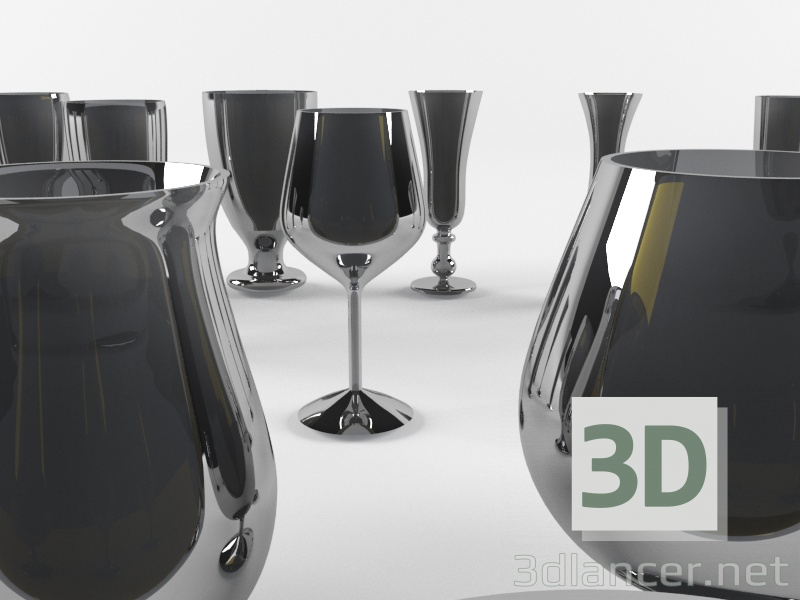 modello 3D Tazze di vetro - anteprima