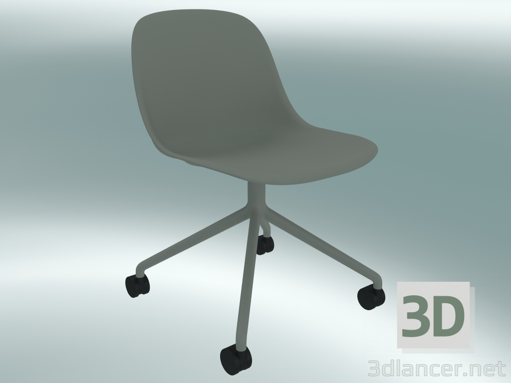 3d model Silla giratoria de fibra sobre 4 ruedas (gris) - vista previa