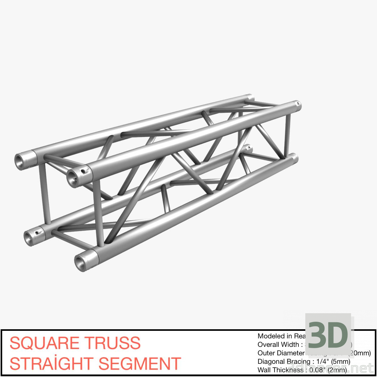 3D Modell Gerades Segment des quadratischen Fachwerks 21 - Vorschau