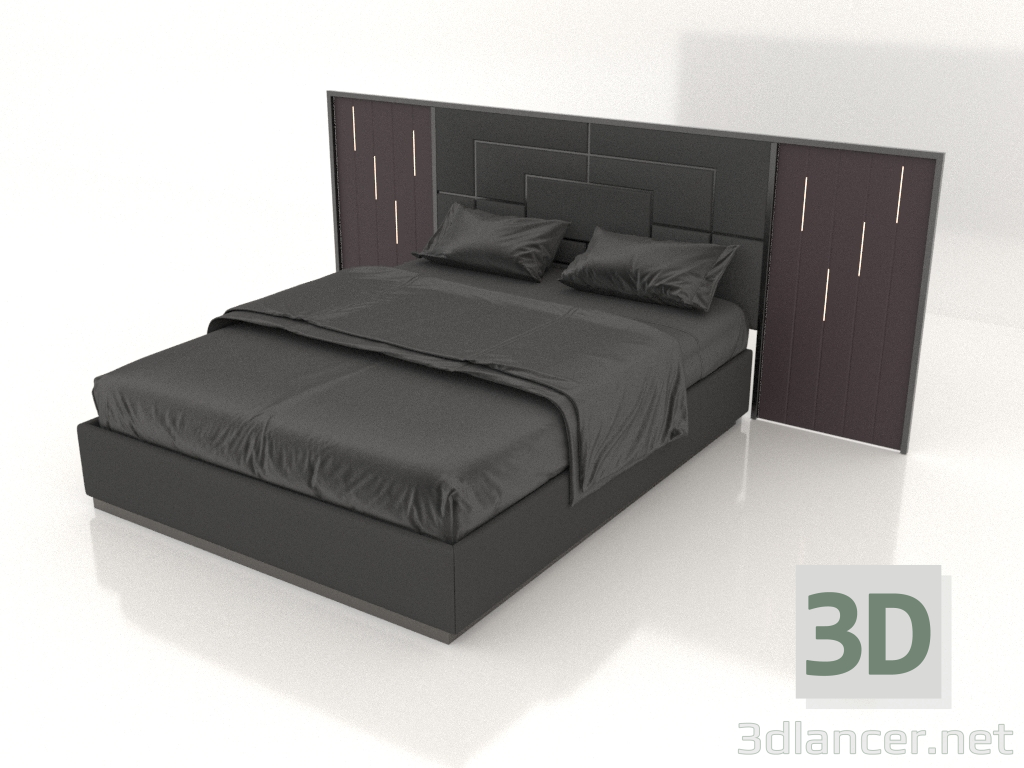 modello 3D Letto matrimoniale (Scuro) - anteprima