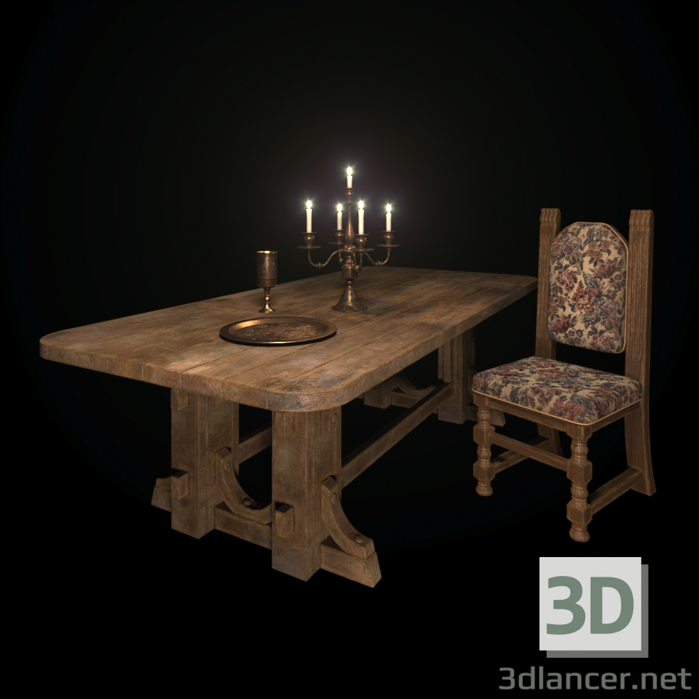 3d Old oak table. model buy - render