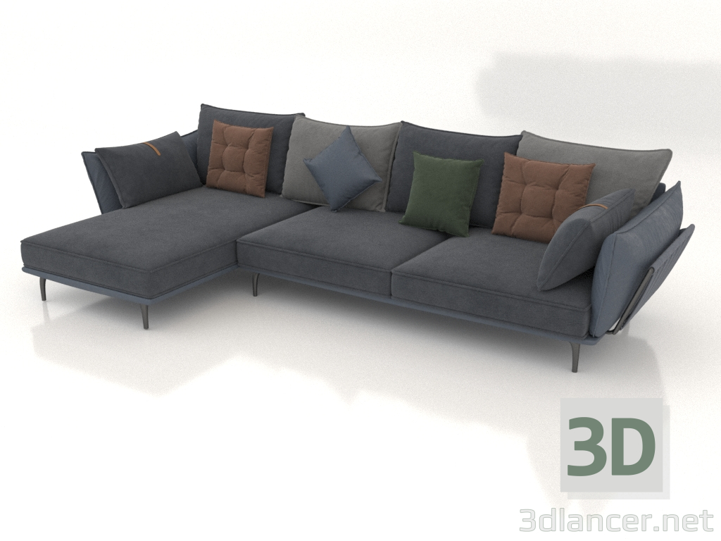 modello 3D Divano Oregon (330x185cm) angolo sinistro (blu-grigio) - anteprima