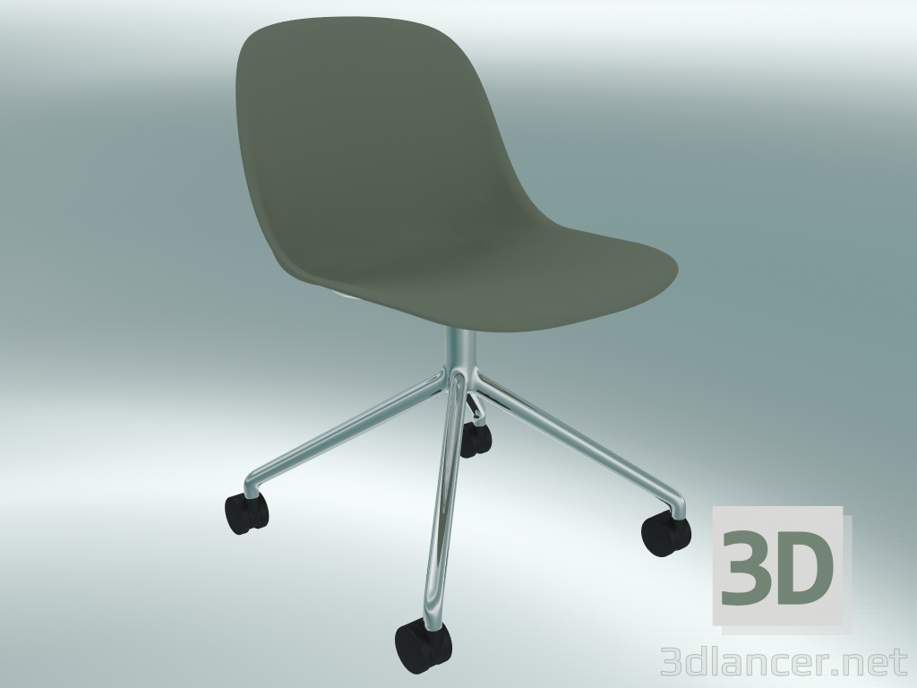 3d model Silla giratoria Fibra sobre 4 ruedas (Dusty Green, Chrome) - vista previa