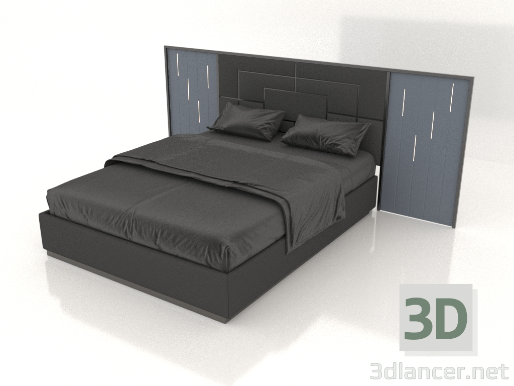 modello 3D Letto matrimoniale (Azzurro) - anteprima