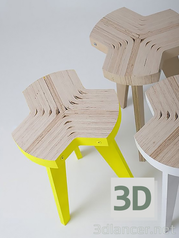 modèle 3D Tabouret en bois - preview