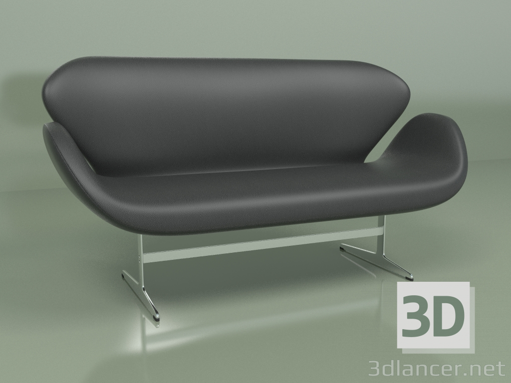 3d model Sofá Swan (cuero negro) - vista previa