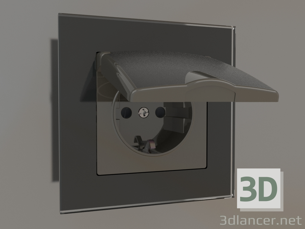 3d model Enchufe con protección contra la humedad, con puesta a tierra, con tapa protectora y persianas (bron - vista previa