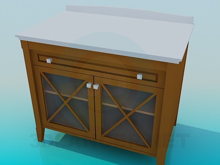 Modelo 3d Mesa de cabeceira com portas transparentes - preview