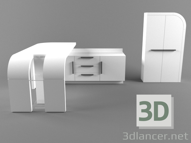 modèle 3D meubles de bureau - preview