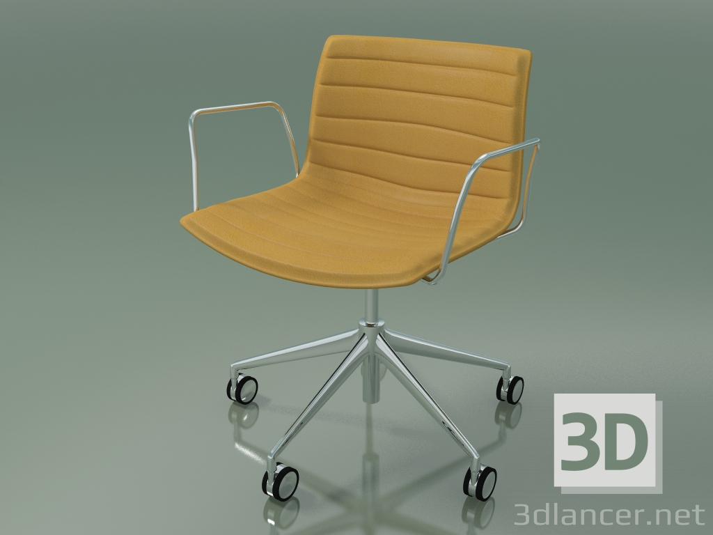 3d model Silla 0215 (5 ruedas, con reposabrazos, cromo, con tapicería de cuero) - vista previa