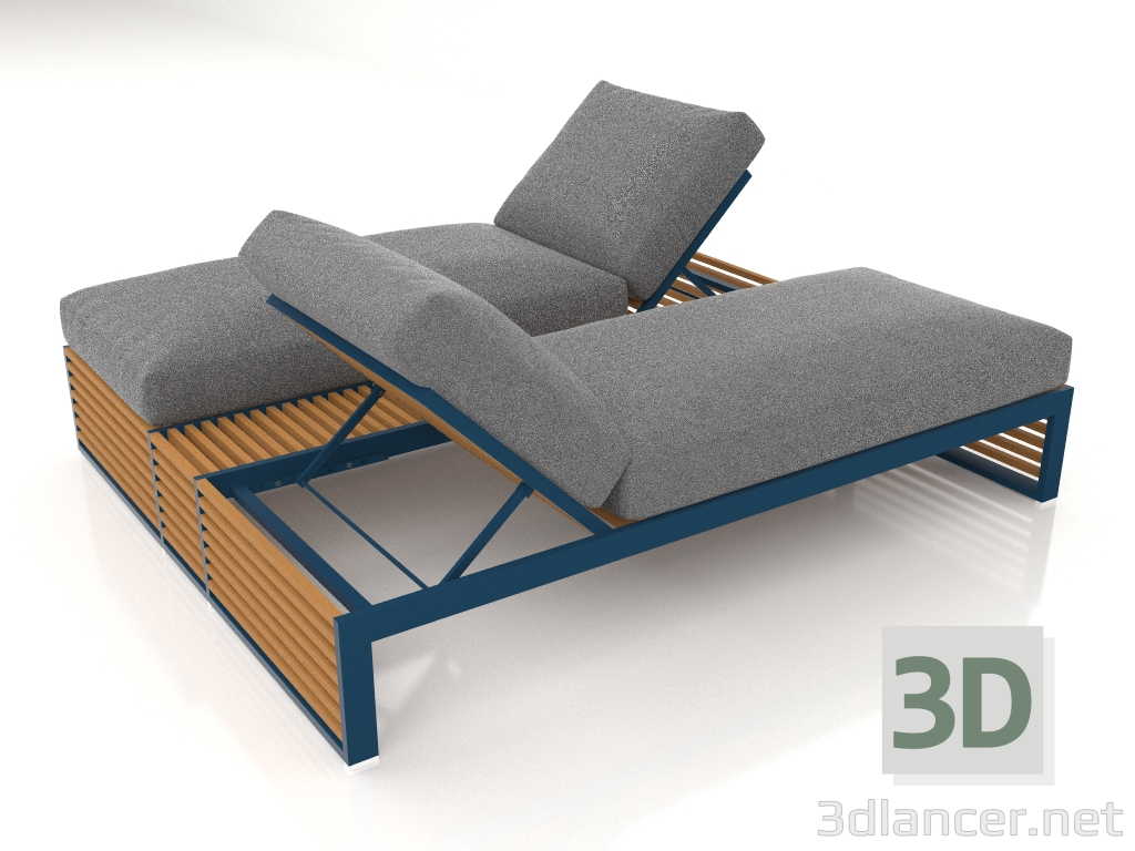 3D modeli Suni ahşaptan yapılmış alüminyum çerçeveli dinlenme için çift kişilik yatak (Gri mavi) - önizleme