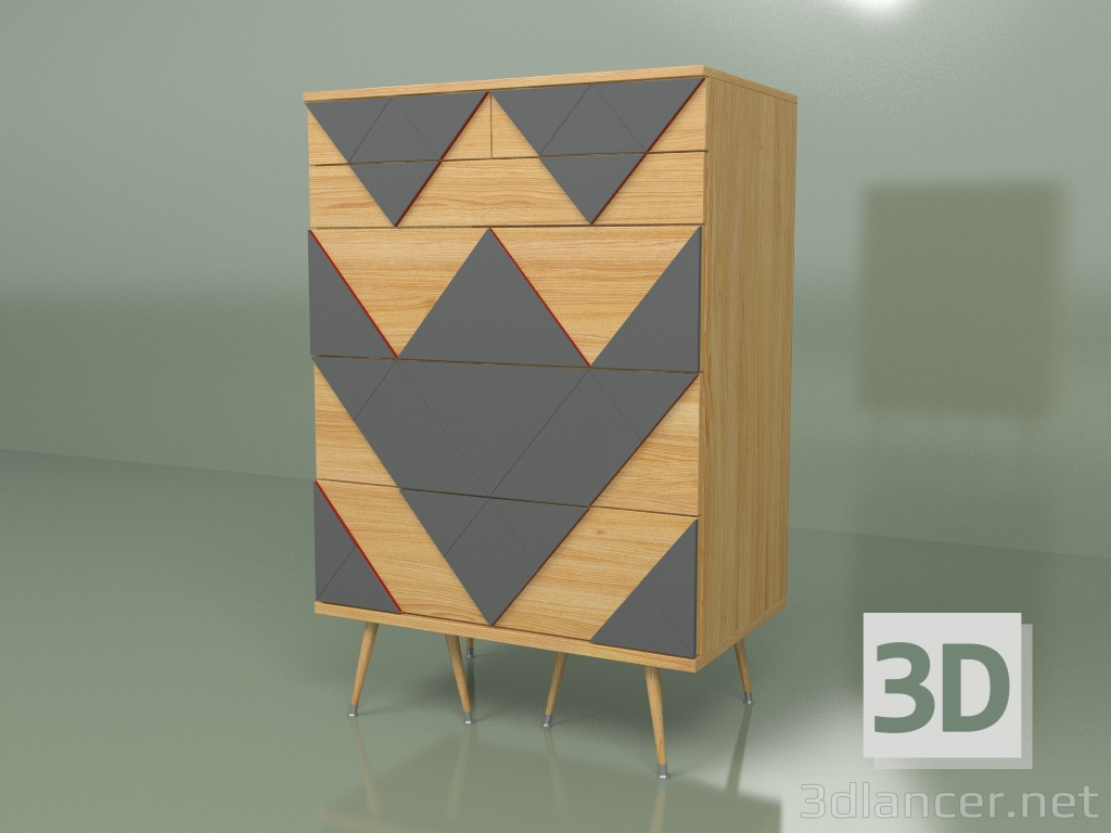 modèle 3D Commode Big Woo (gris foncé, placage clair) - preview