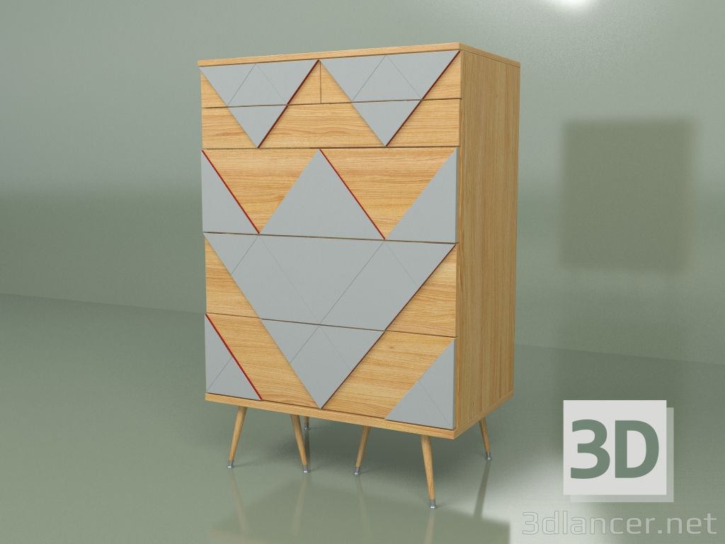 3d model Chest of drawers Big Woo (light gray, light veneer) - preview