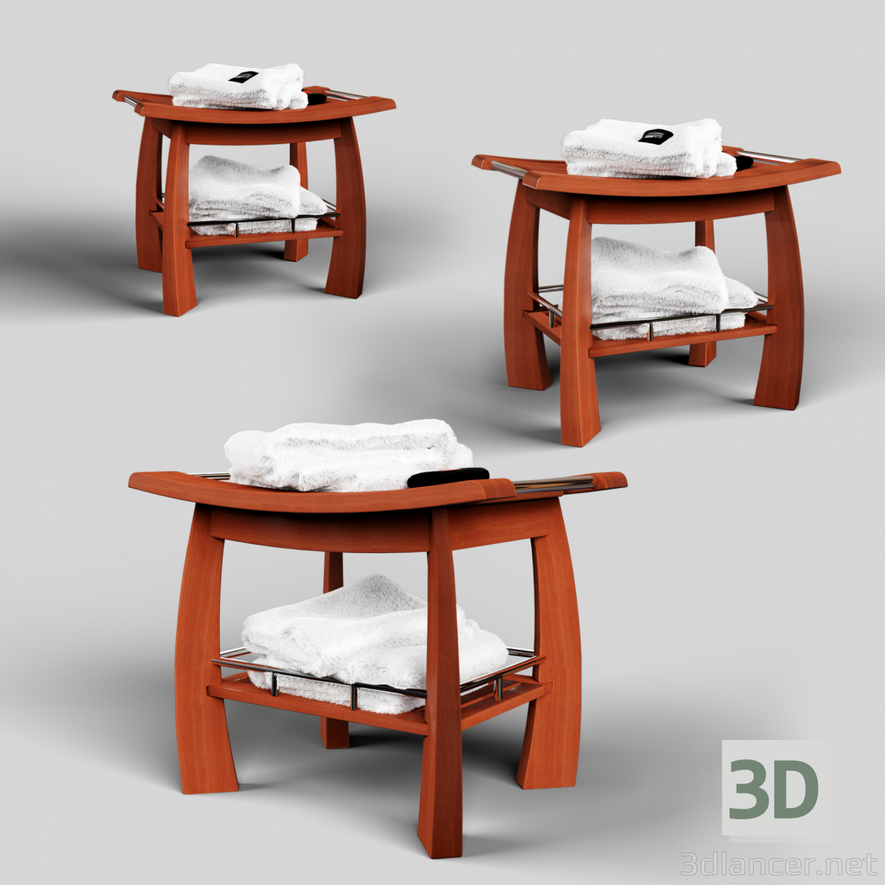 BANCO DE DUCHA DE TECA SPA CON ESTANTE 3D modelo Compro - render