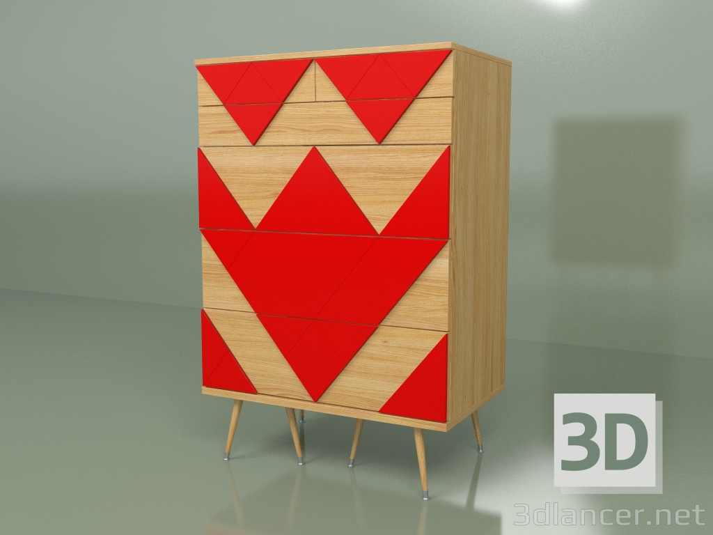 Modelo 3d Cômoda Big Woo (vermelho, verniz claro) - preview