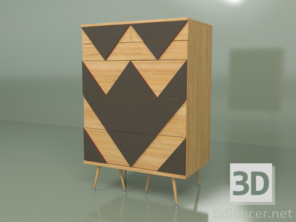 modèle 3D Commode Big Woo (marron foncé, placage clair) - preview