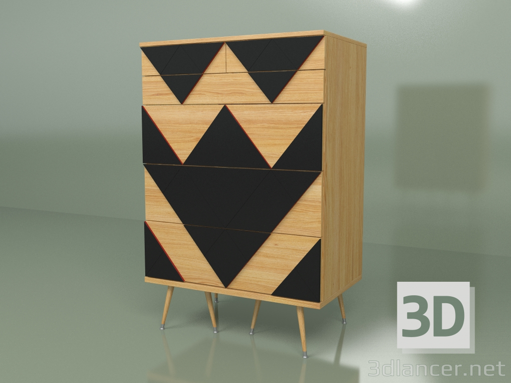 modèle 3D Commode Big Woo (noir, placage clair) - preview