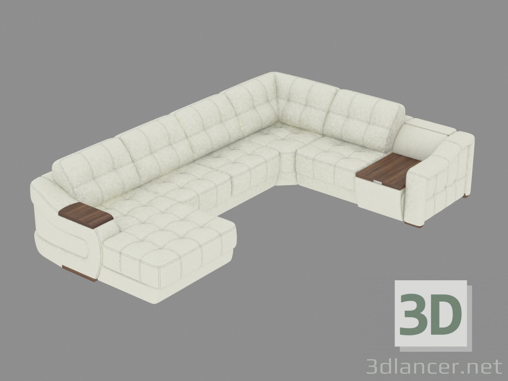 3d model Sofá modular de cuero con mesa de centro - vista previa