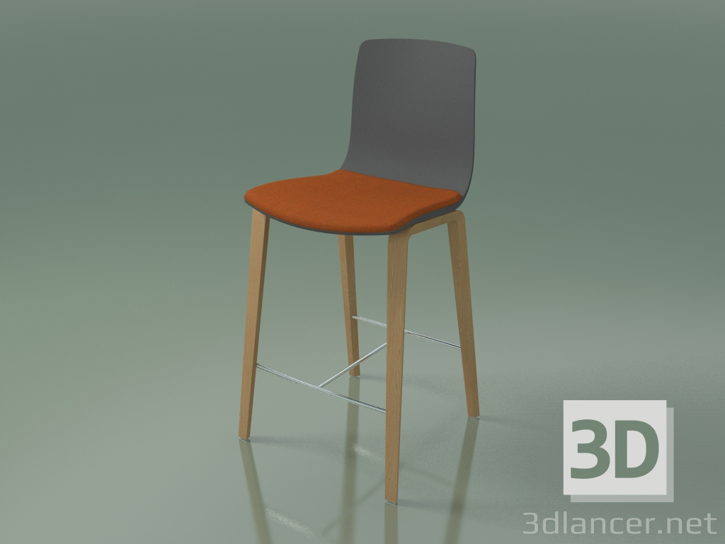 modèle 3D Chaise de bar 3995 (4 pieds en bois, avec un coussin sur le siège, polypropylène, chêne) - preview