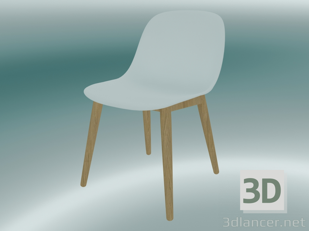 3d model Silla de fibra con base de madera (blanco, roble) - vista previa