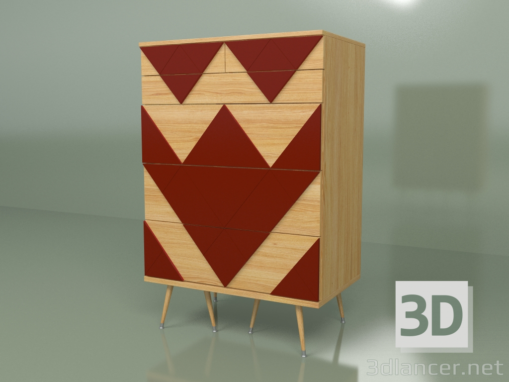 modèle 3D Commode Big Woo (bordeaux, placage clair) - preview