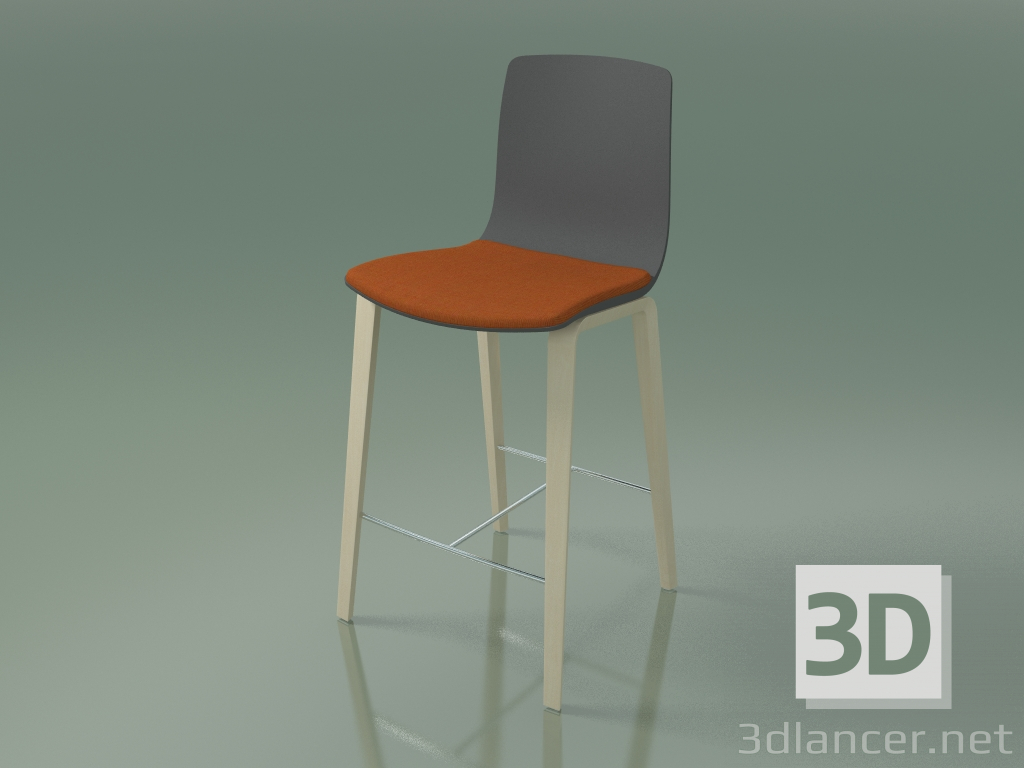 3d model Bar chair 3995 (4 wooden legs, with a pillow on the seat, polypropylene, white birch) - preview