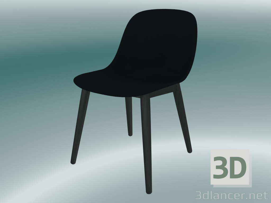 3d model Silla de fibra con base de madera (negro) - vista previa