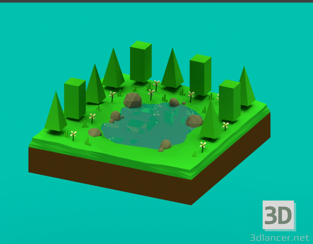 Modelo 3d Low Poly Floresta - preview