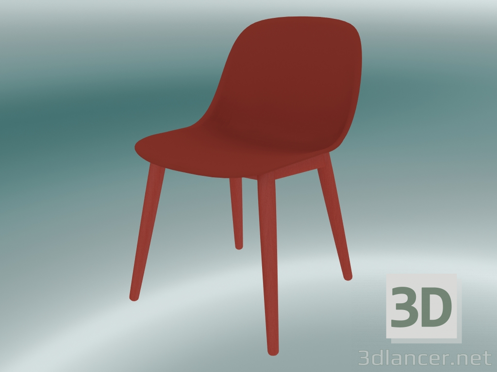 3d model Fiber chair with wood base (Dusty Red) - preview