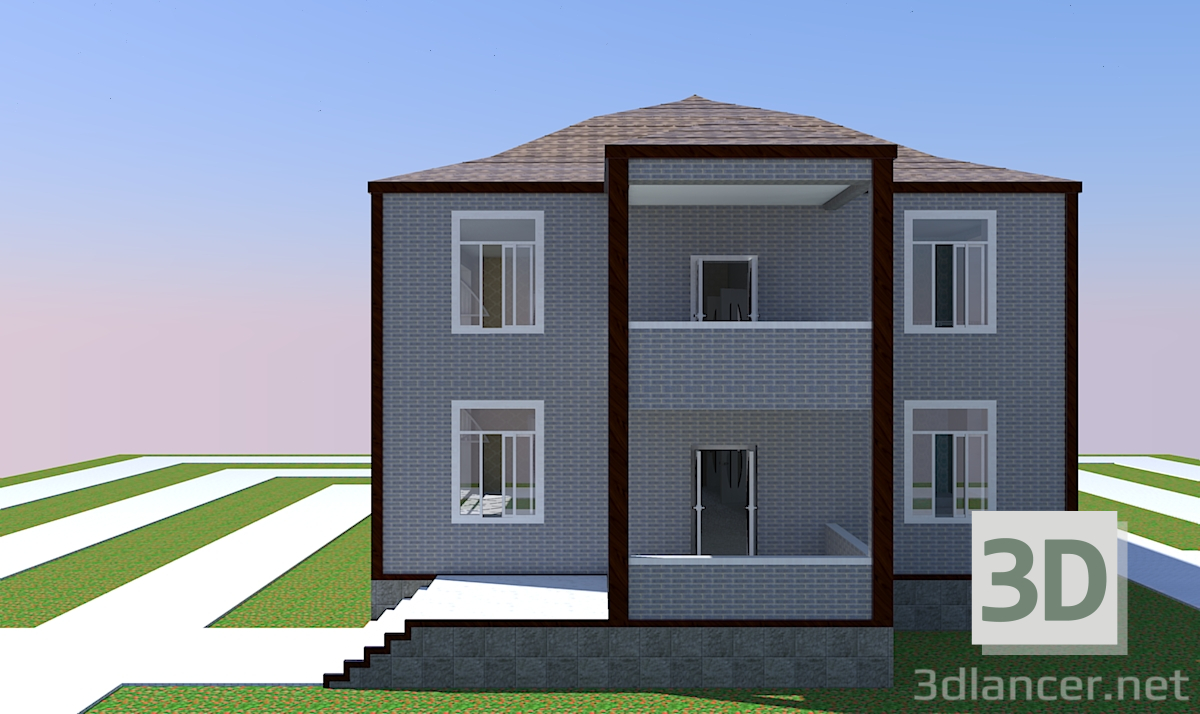 modèle 3D two-storey house - preview