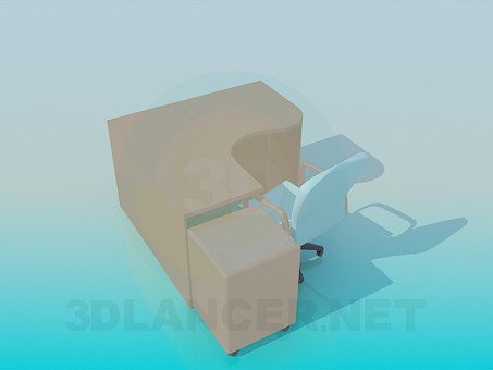 3d model Escritorio con silla - vista previa