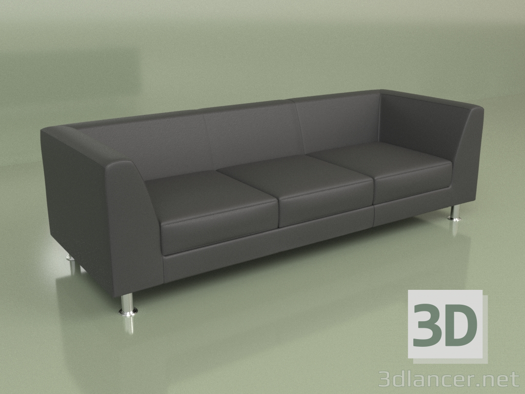 3d model Sofá Evolution 3 plazas (cuero negro) - vista previa