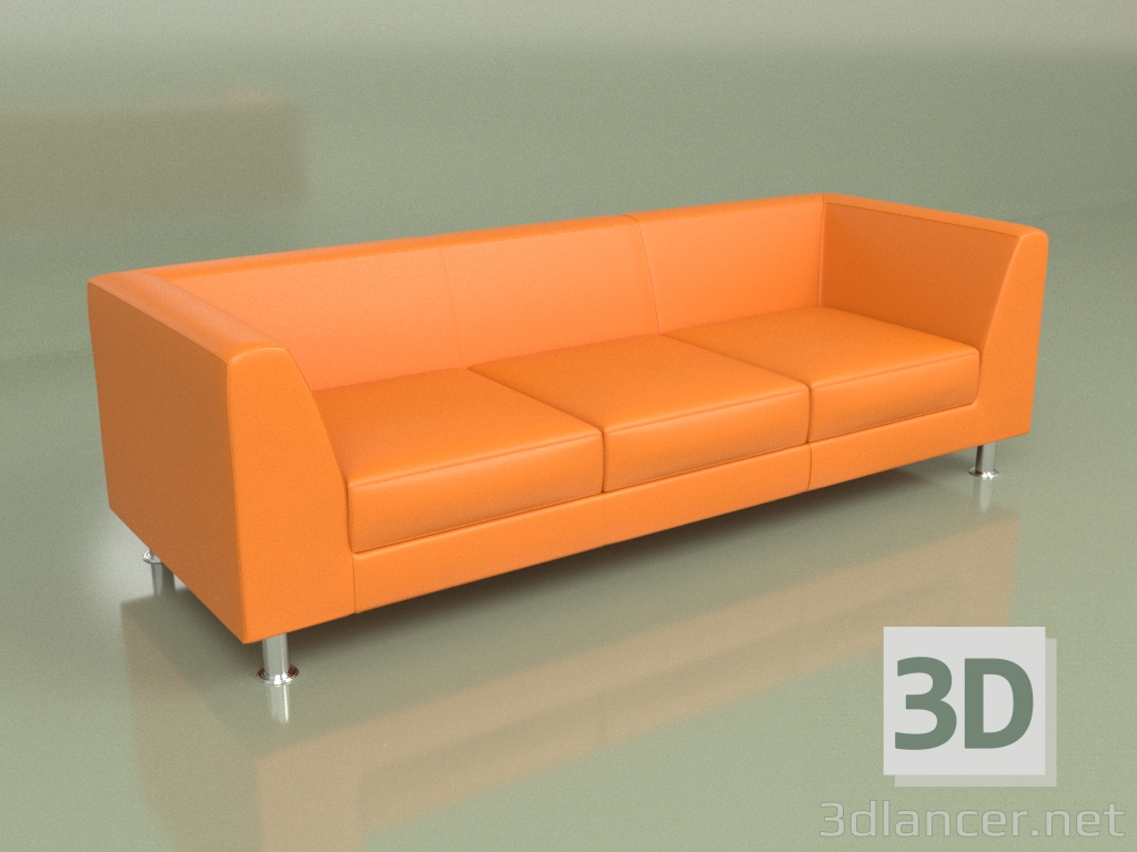 3d model Sofá Evolution 3 plazas (piel naranja) - vista previa