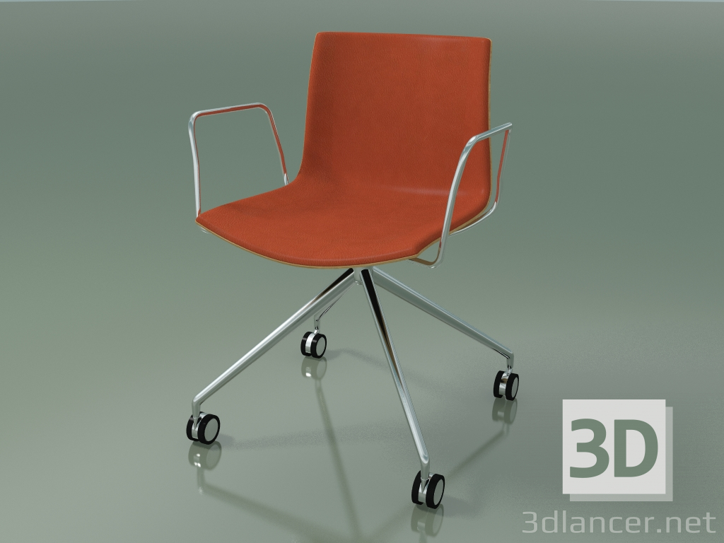 3d model Chair 0333 (4 castors, with armrests, LU1, with front trim, natural oak) - preview