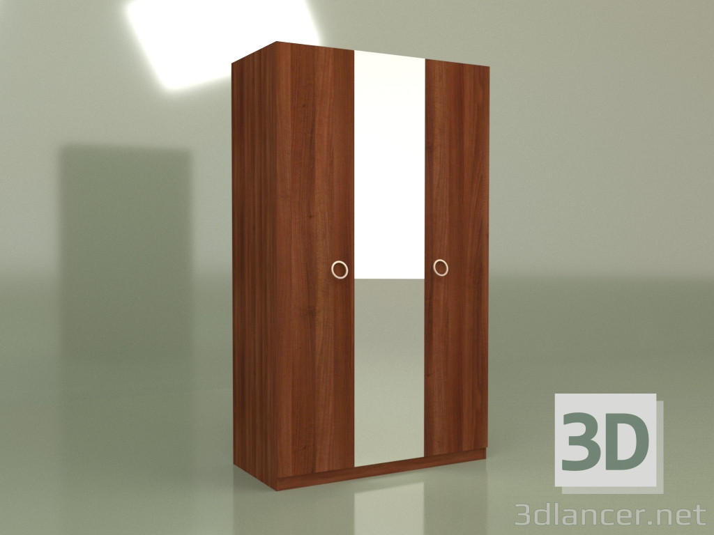 3d model Wardrobe 3 doors with a mirror DN 130Z (Walnut) - preview