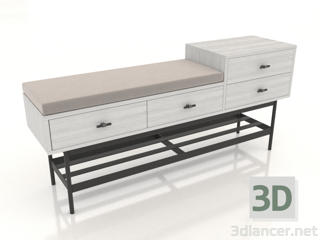 3D Modell Bank 3 (weiß RAL 9010) - Vorschau