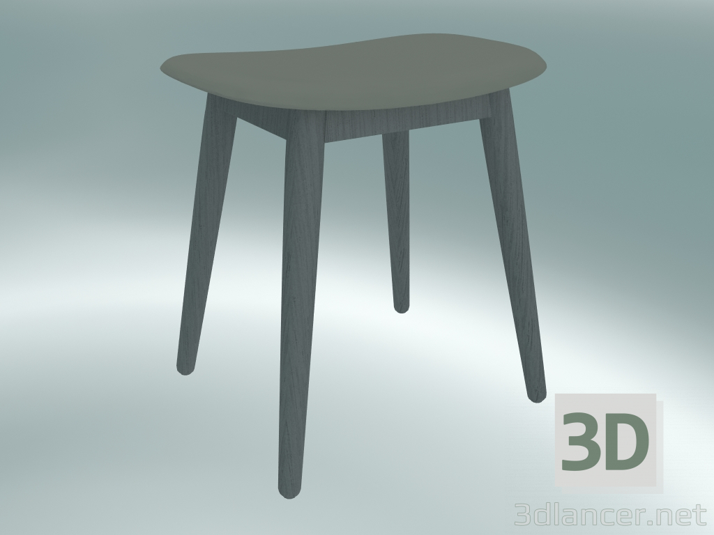 3d model Taburete de fibra con base de madera (gris) - vista previa