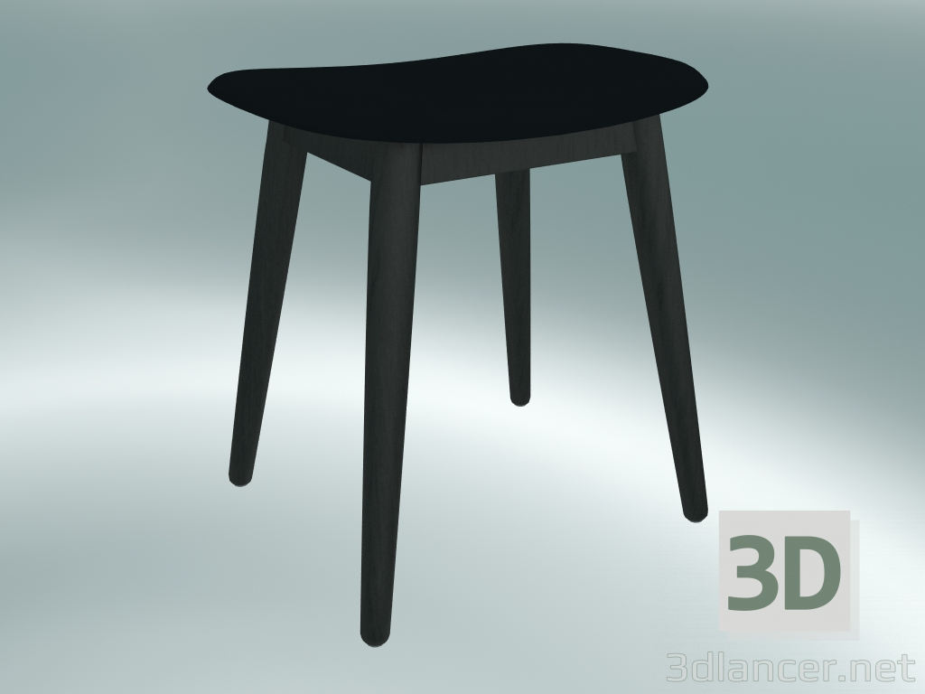 3d model Taburete de fibra con base de madera (negro) - vista previa