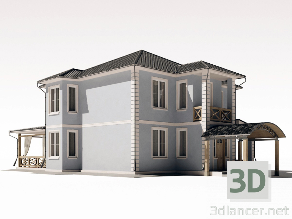 modello 3D di Edificio residenziale a due piani con una grande terrazza comprare - rendering