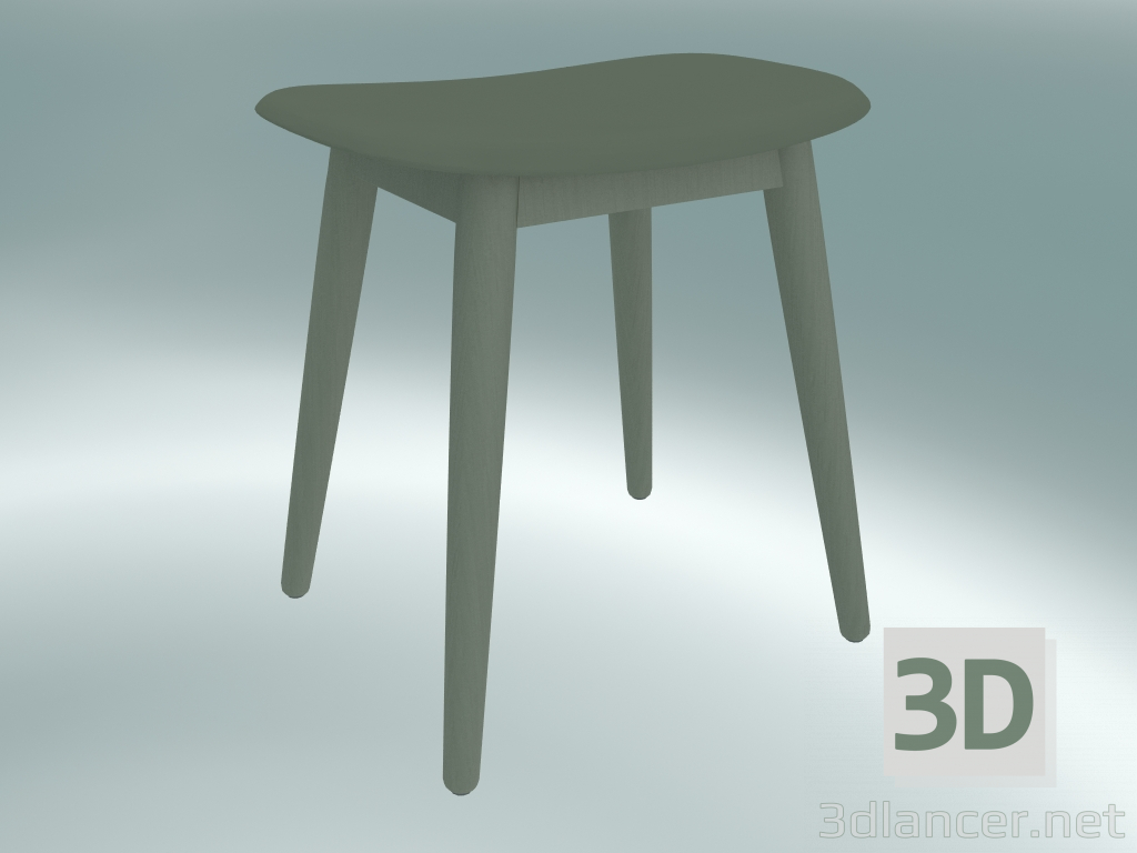 Modelo 3d Banqueta de fibra com base de madeira (Dusty Green) - preview