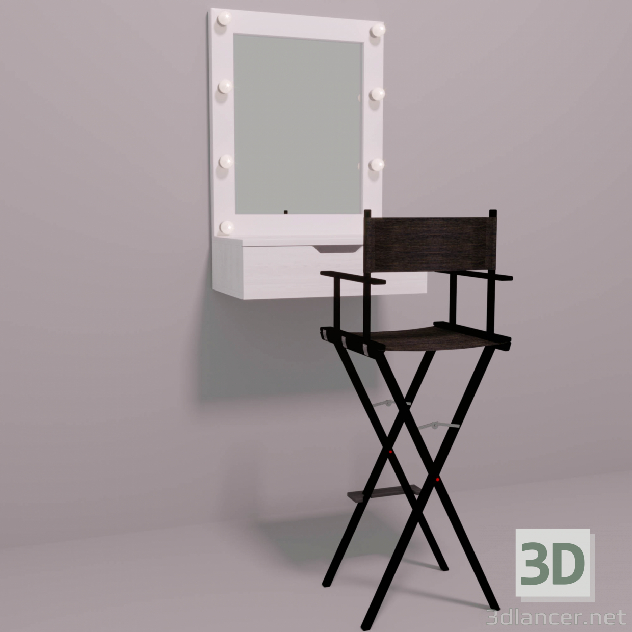 Espejo de maquillaje y sillón de maquillaje 3D modelo Compro - render