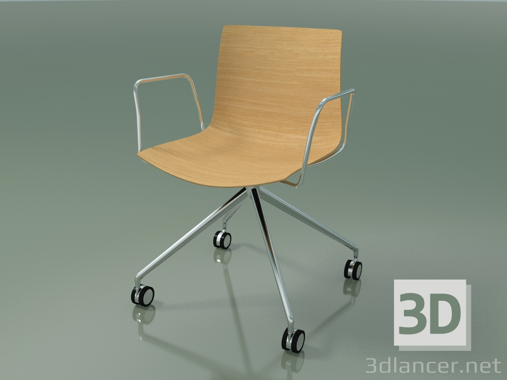 3d model Silla 0386 (4 ruedas, con reposabrazos, LU1, sin tapizado, roble natural) - vista previa