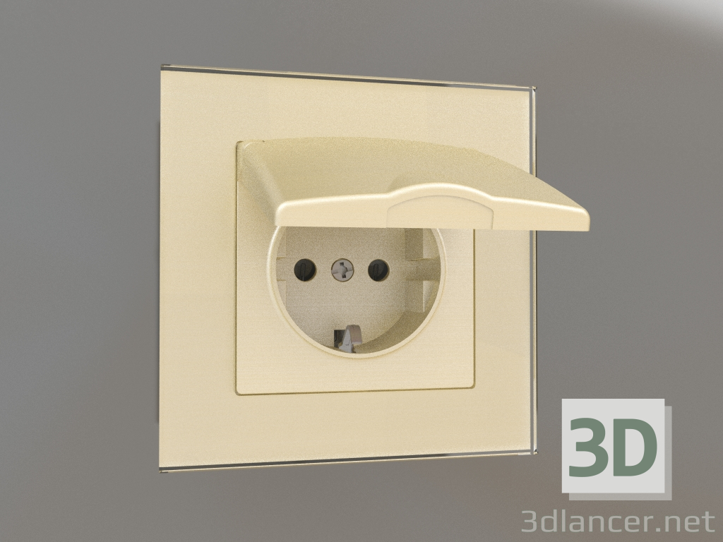 3d model Enchufe con protección contra la humedad, con puesta a tierra, con tapa protectora y persianas (cham - vista previa