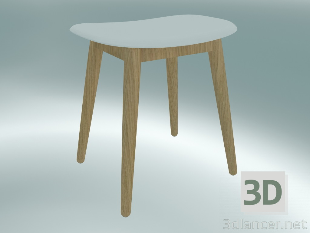 modello 3D Sgabello in fibra con base in legno (rovere, bianco) - anteprima