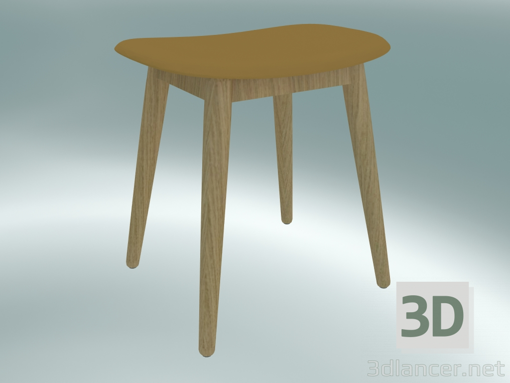 3d model Taburete de fibra con base de madera (roble, ocre) - vista previa