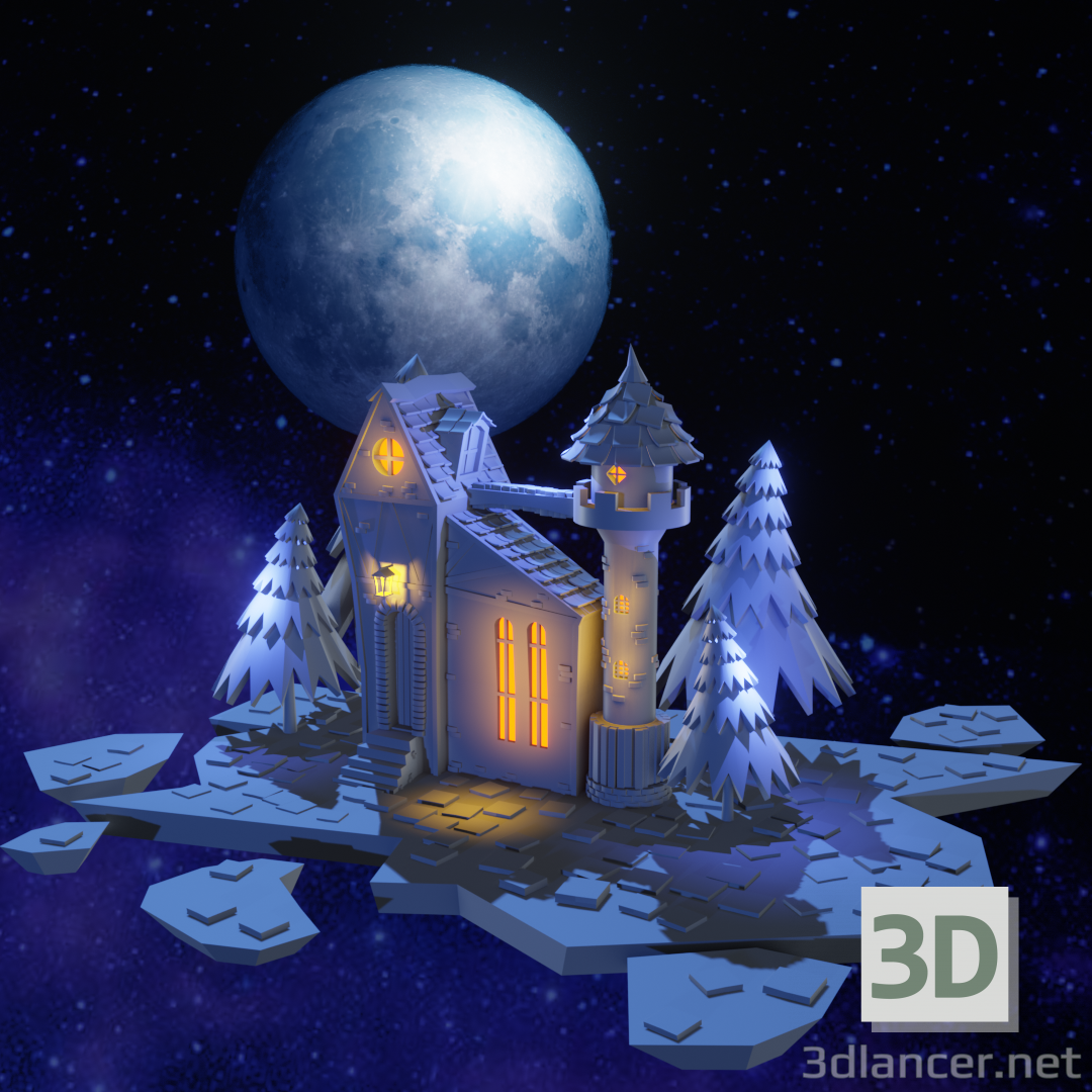 3d night castle model buy - render