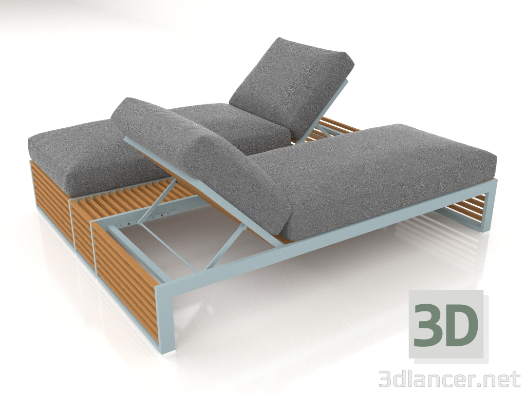 modèle 3D Lit double pour la détente avec un cadre en aluminium en bois artificiel (bleu gris) - preview