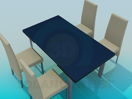 modèle 3D Ensemble table et chaises - preview